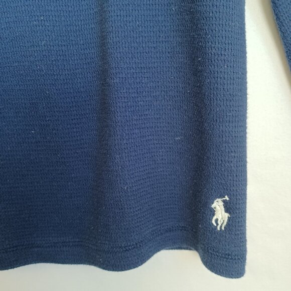 Polo Ralph Lauren Shirt Navy Blue Waffle Knit Pullover Long Sleeve Tee Mens Med - Picture 5 of 9